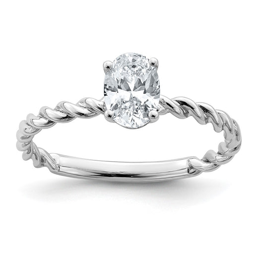 14kw 7/8ct. D E F Pure Light Oval Twisted Moissanite Solitaire Ring