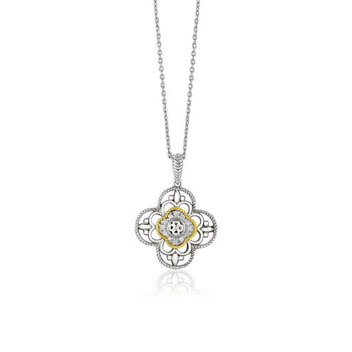 14k Yellow Gold & Sterling Silver Gothic Floral Pendant with Diamonds Pendants Angelucci Jewelry   