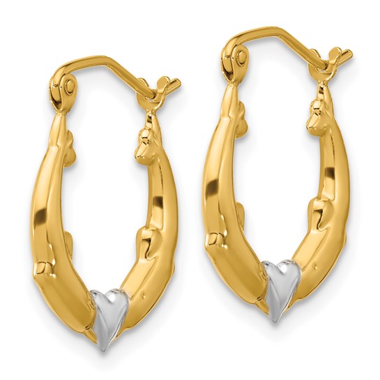 10Karat and Rhodium Dolphin Heart Hollow Hoop Earrings