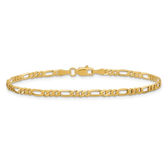 10-Karat 2.75mm Flat Figaro Bracelet - 8"