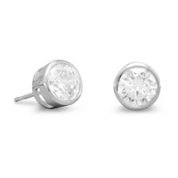 Thumbnail for 7mm Round Bezel CZ Post Earrings