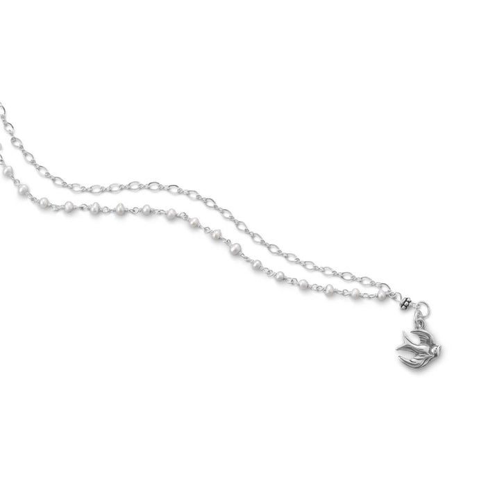 Double Strand Bracelet with Cultured Freshwater Pearls and Bird Charm