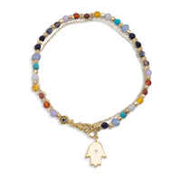 Thumbnail for Double Strand 14 Karat Gold Plated Multistone Bracelet with Hamsa Charm