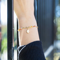 Thumbnail for Double Strand 14 Karat Gold Plated Multistone Bracelet with Hamsa Charm