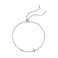 Thumbnail for Rhodium Plated CZ Cross Friendship Bolo Bracelet