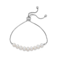 Thumbnail for Rhodium Plated Cultured Freshwater Pearl Bolo Bracelet