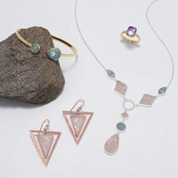 Thumbnail for Sterling Silver Aquamarine and Rose Quartz Drop Necklace