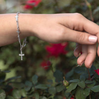 Thumbnail for Rhodium Plated Double Strand Cross Charm Bracelet