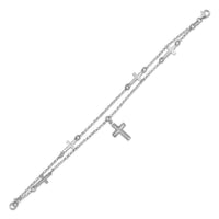 Thumbnail for Rhodium Plated Double Strand Cross Charm Bracelet
