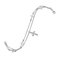 Thumbnail for Rhodium Plated Double Strand Cross Charm Bracelet
