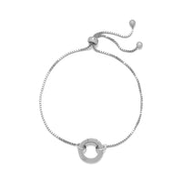 Thumbnail for Rhodium Plated Adjustable Circle Hinge Charm Capable Bolo Bracelet