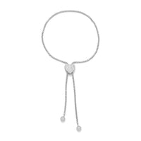 Thumbnail for Rhodium Plated Adjustable Heart Pave CZ Bolo Bracelet