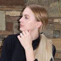 Thumbnail for Rhodium Plated Sideways Cross Bolo Bracelet with Diamond