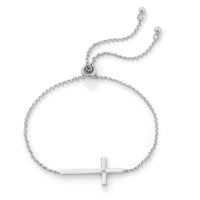 Thumbnail for Rhodium Plated Sideways Cross Bolo Bracelet with Diamond