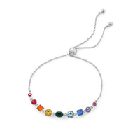 Thumbnail for Rhodium Plated Crystal Rainbow Bolo Bracelet