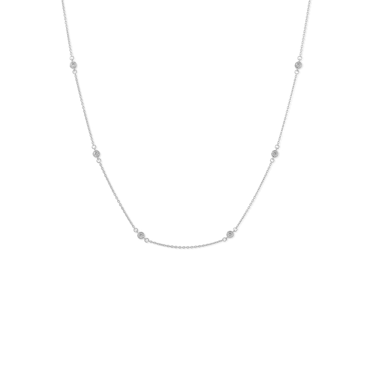 16"+2" Extension Rhodium Plated 6 Bezel Set CZ Necklace
