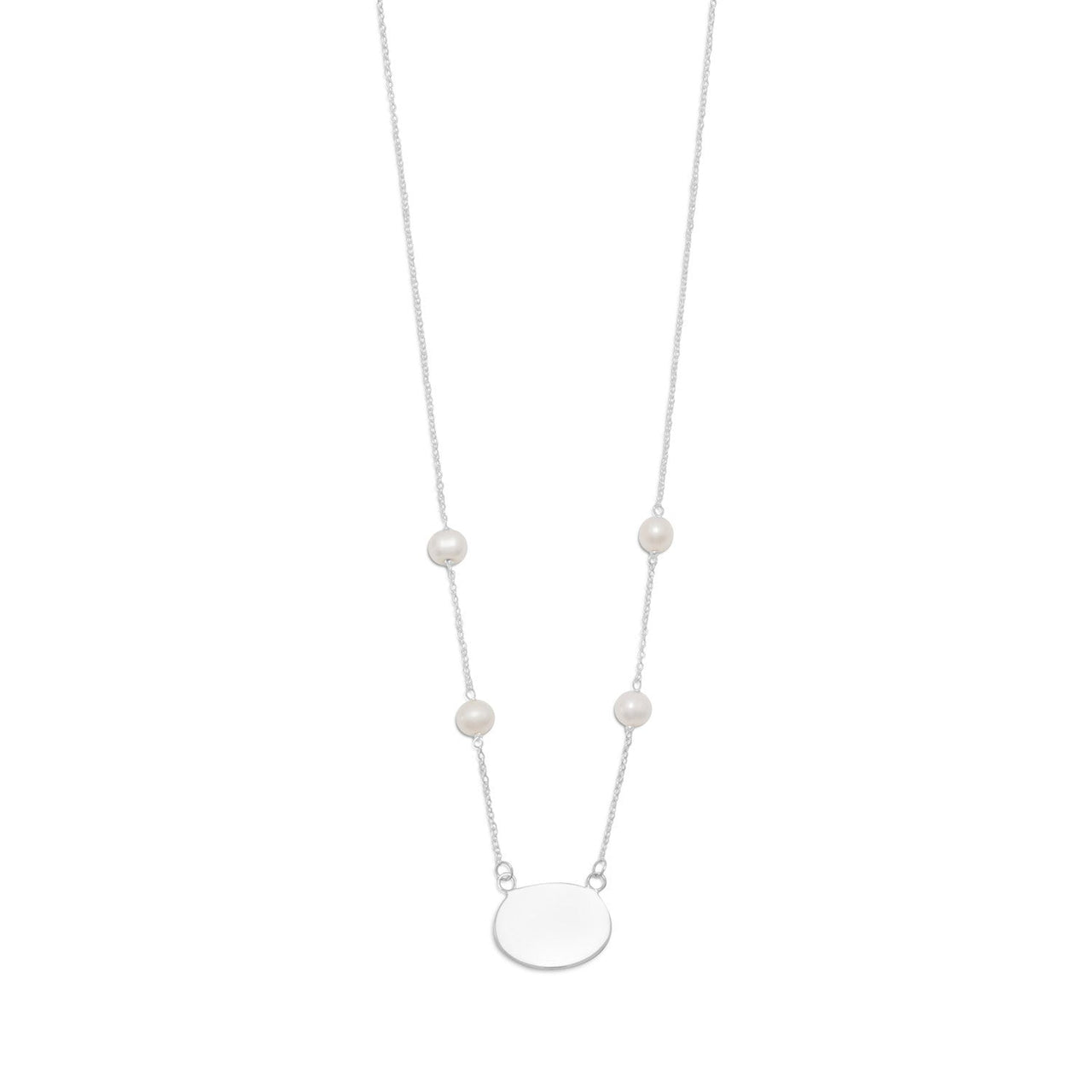 16" ID Tag Necklace with White Cultured Freshwater Pearl