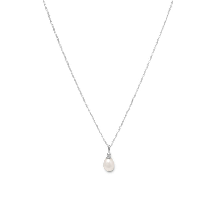 18" Rhodium Plated Cultured Freshwater Pearl Drop Necklace