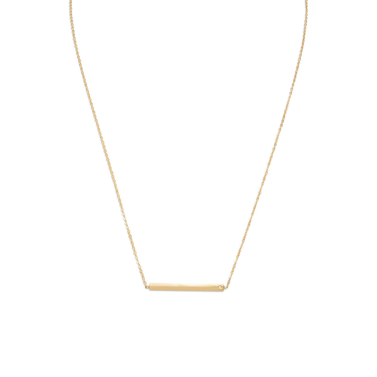 18" 14 Karat Gold Plated Bar Necklace with CZ
