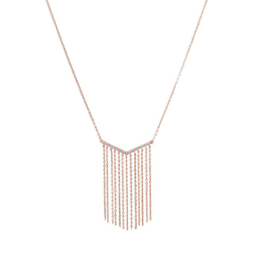 14 Karat Rose Gold Plated "V" Tassel Drop Necklace