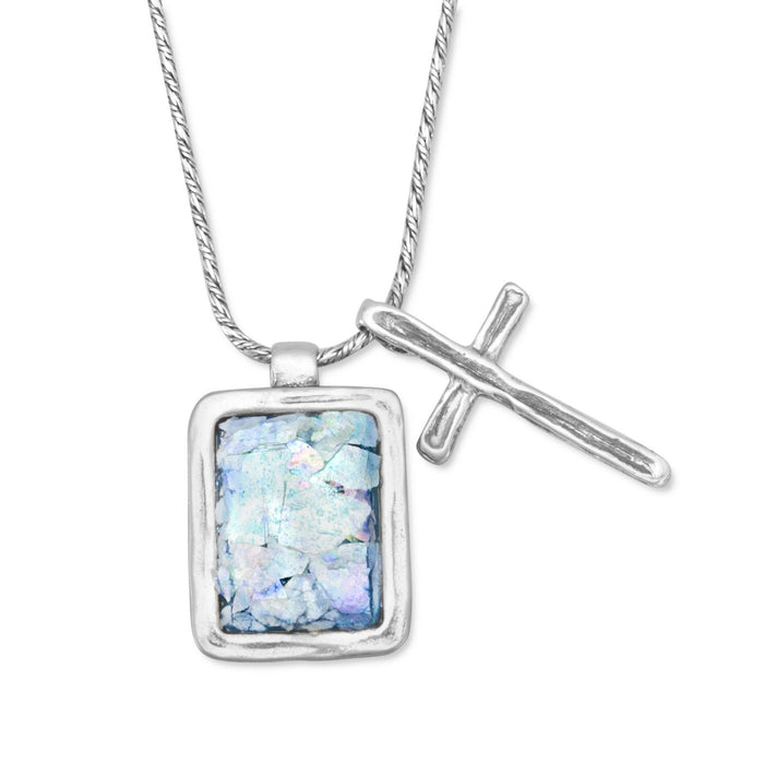 Roman Glass and Cross Charm Necklace