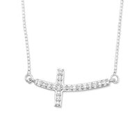 Thumbnail for Rhodium Plated Sideways Cross Necklace with Diamonds