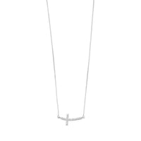 Thumbnail for Rhodium Plated Sideways Cross Necklace with Diamonds