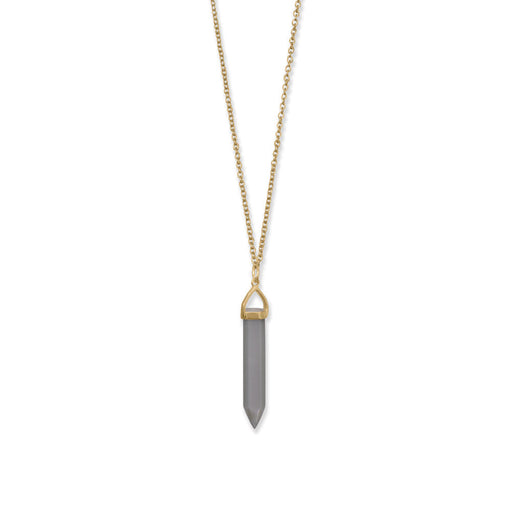 14 Karat Gold Plated Spike Pencil Cut Gray Moonstone Necklace