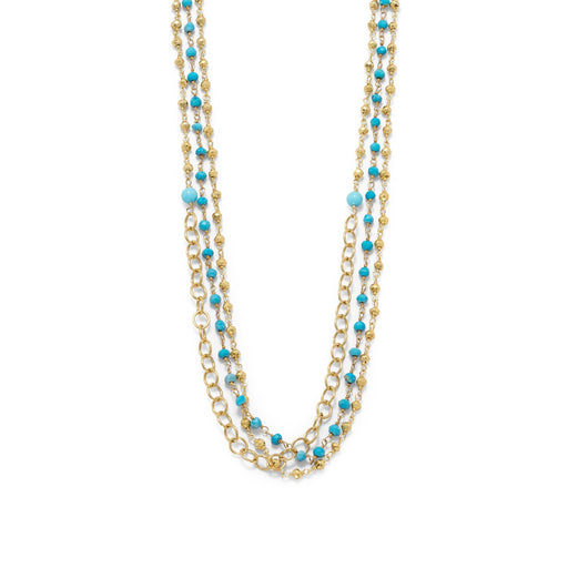 Triple Strand 14 Karat Gold Plated Multistone Necklace