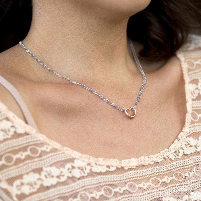 Two Tone Double Strand Open Heart Necklace