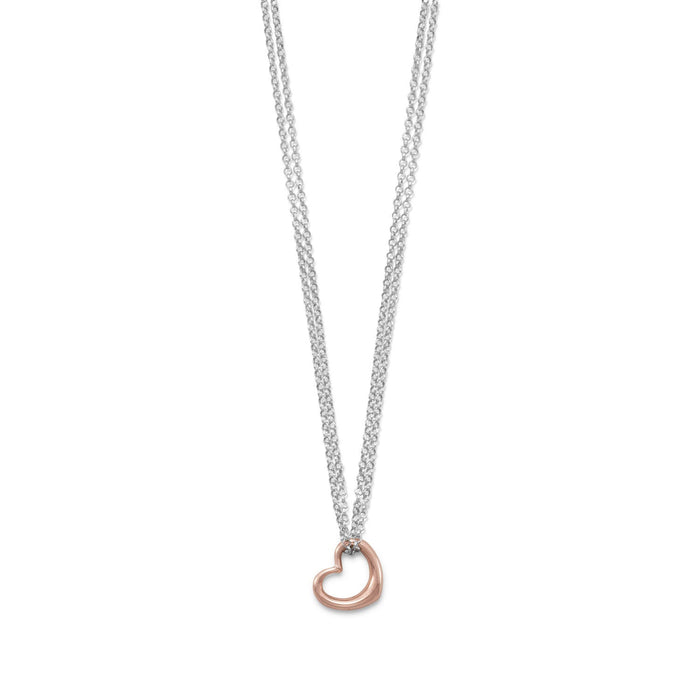 Two Tone Double Strand Open Heart Necklace