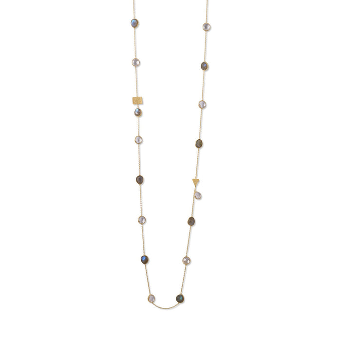 14 Karat Gold Plated Labradorite and Clear Quartz Endless Necklace