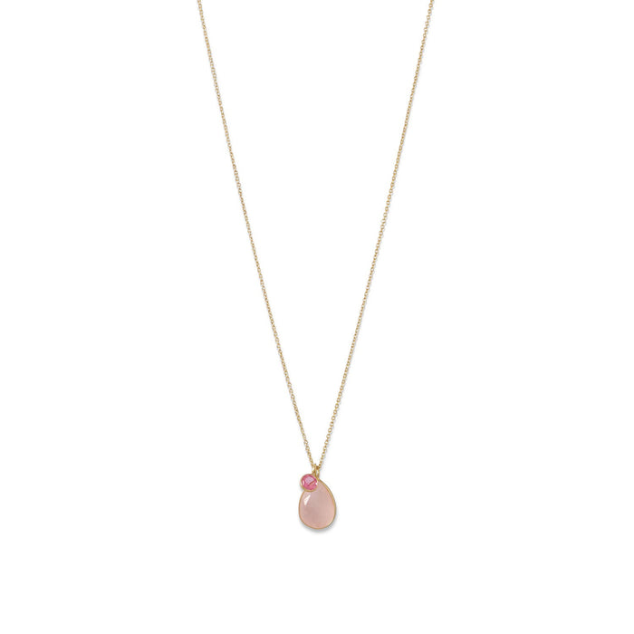 14 Karat Gold Rose Quartz and Pink Hydro Glass Necklace