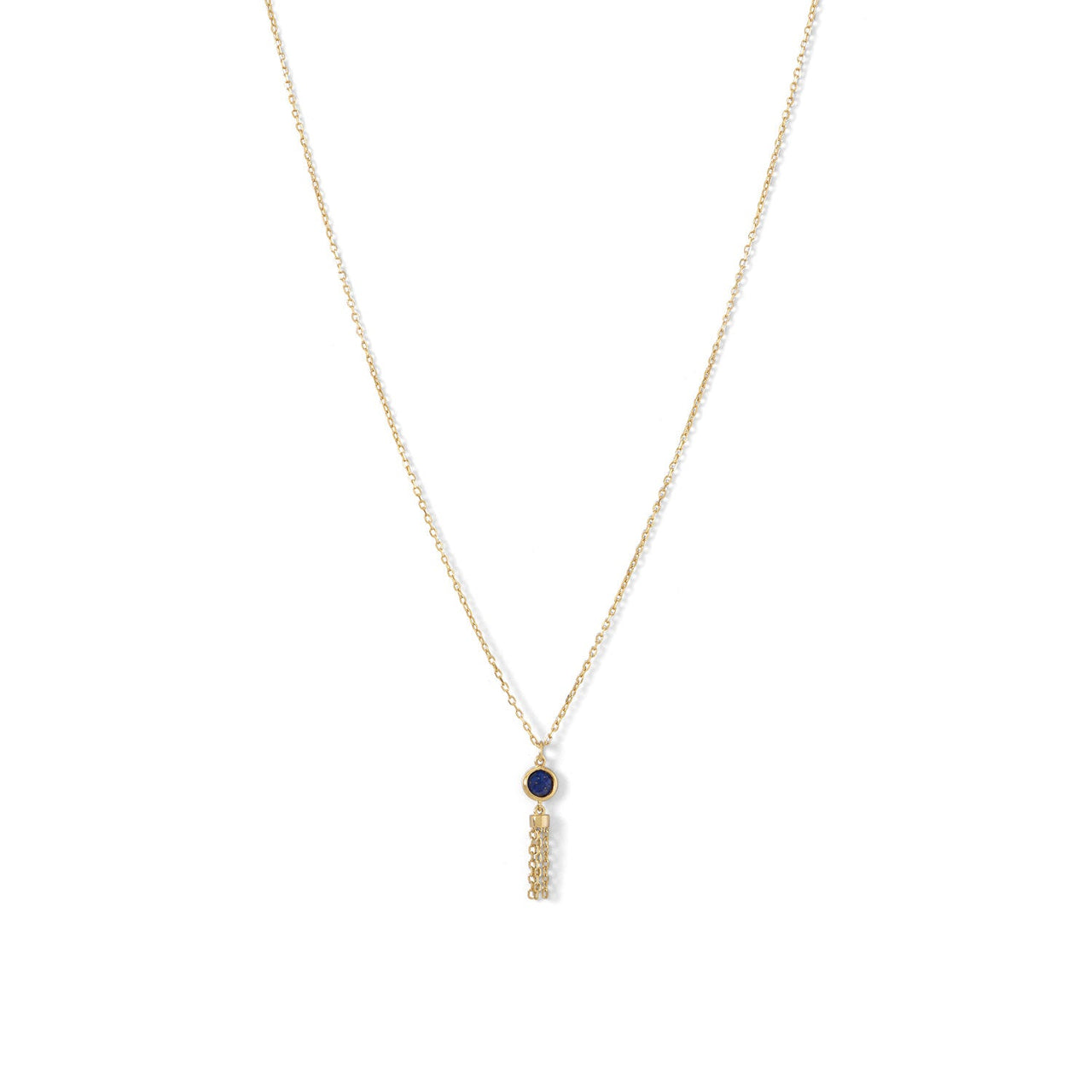 14 Karat Gold Plated Mini Lapis and Tassel Necklace