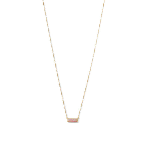 14 Karat Gold Plated Mini Synthetic Pink Opal Bar Necklace