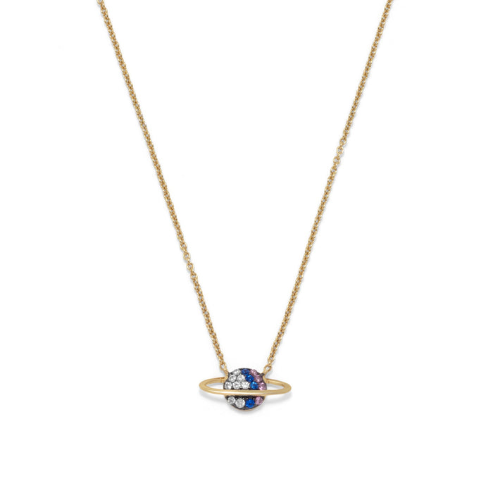 14 Karat Gold Plated Mini CZ Planet Necklace