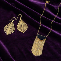 Thumbnail for 14 Karat Gold Plated Fringe Leaf Chain Earrings