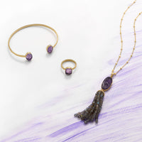 Thumbnail for 14 Karat Gold Plated Amethyst and Labradorite Tassel Necklace