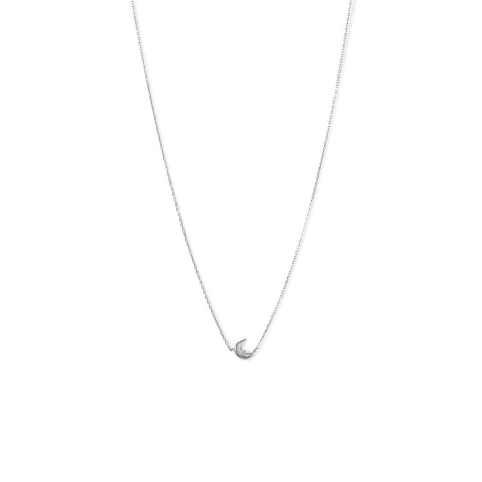 Rhodium Plated Crescent Moon CZ Necklace