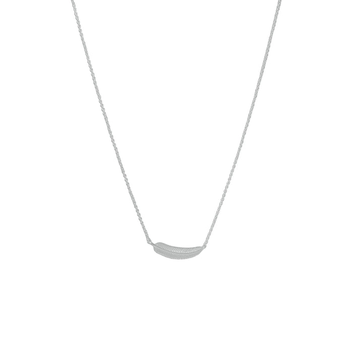 Rhodium Plated Tiny Sideways Feather Necklace