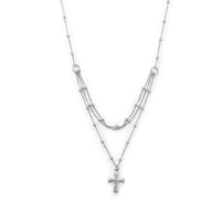 Thumbnail for Rhodium Plated Three Row Necklace with Cross