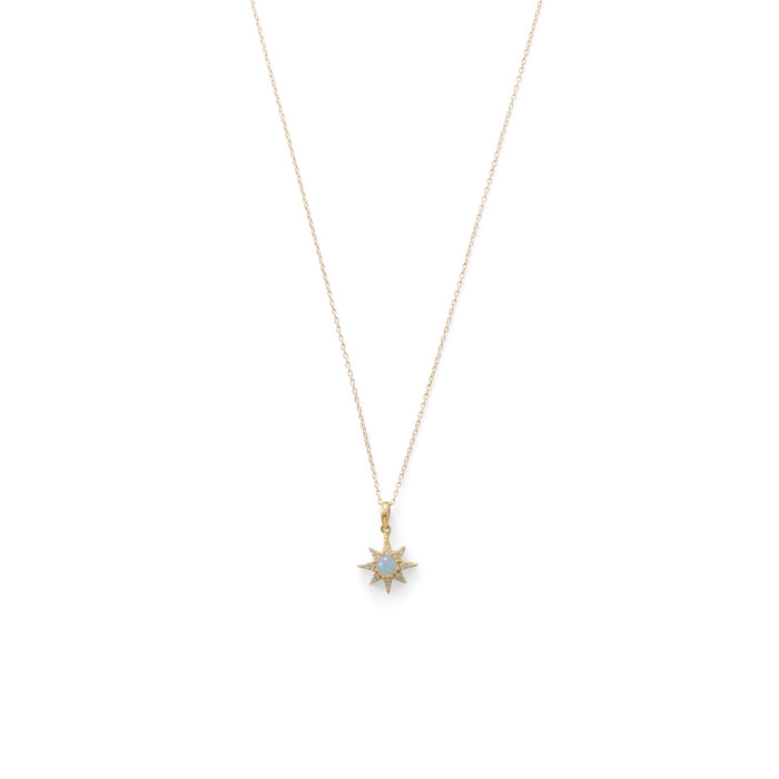 14 Karat Gold Plated CZ Star and Synthetic Opal Necklace