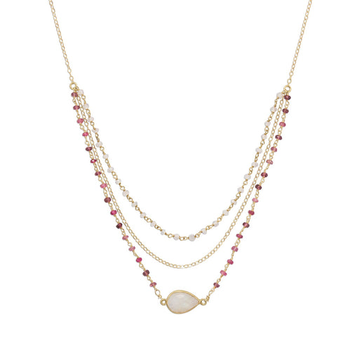 16" + 2" Gold Filled Rainbow Moonstone and Tourmaline Necklace