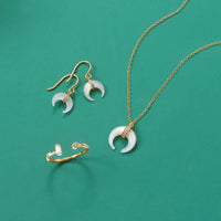 Thumbnail for Mother of Pearl and CZ Crescent Gold Plate Earrings