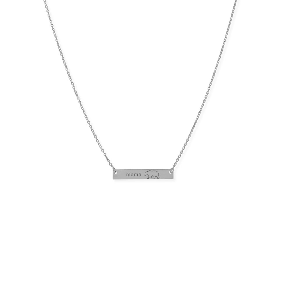16"+2Ó Sterling Silver "Mama Bear" Bar Necklace