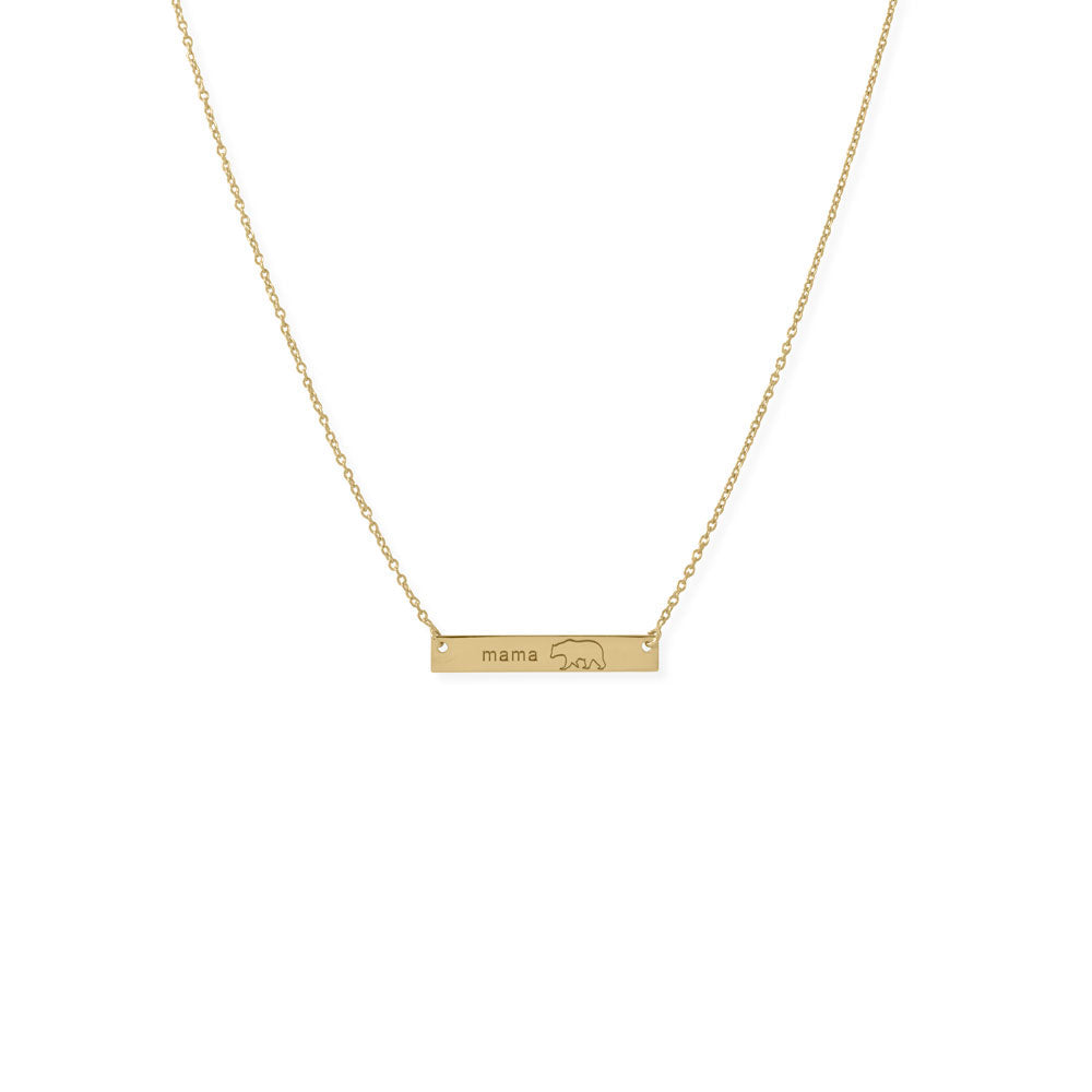 16" + 2Ó 14 Karat Gold Plated Sterling Silver "Mama Bear" Bar Necklace