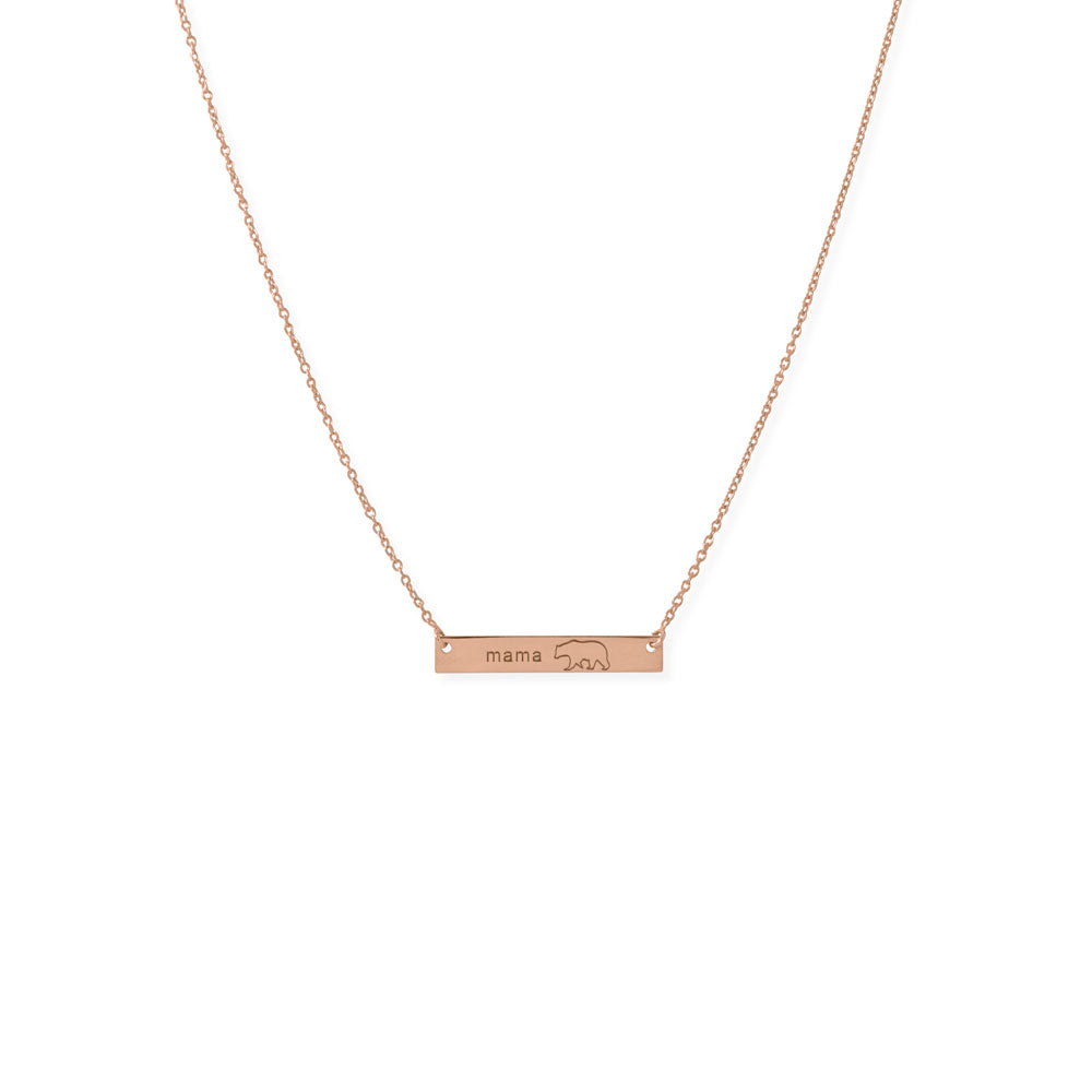 16"+2Ó 14K Rose Gold Plated Sterling Silver "Mama Bear" Bar Necklace