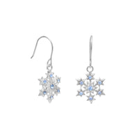 Thumbnail for Small Aqua Crystal Snowflake Earrings on French Wire