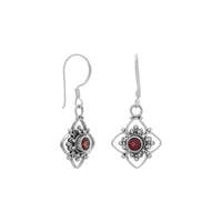 Thumbnail for Faceted Garnet and Flower Design French Wire Earrings