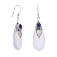 Thumbnail for Glass and Amethyst Drop French Wire Earrings
